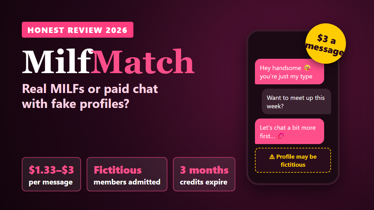MilfMatch review 2026: fictitious members and .33 to $3 per message
